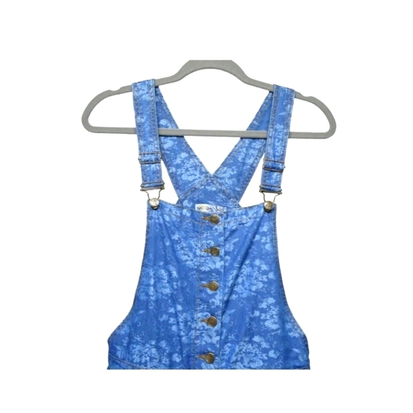 Bib Overalls Skirt Dress Maxi Blue Denim Floral - Picture 3 of 11